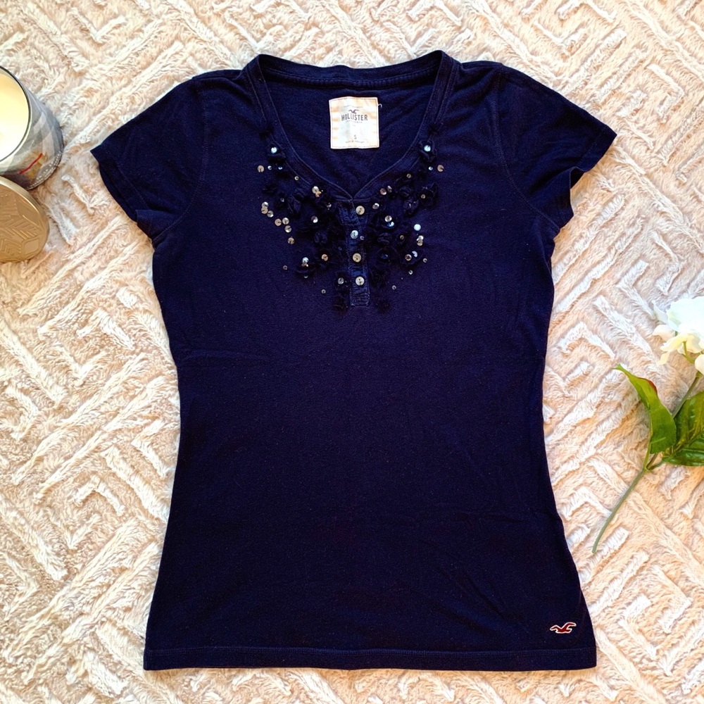 Hollister Navy Short Sleeve Top